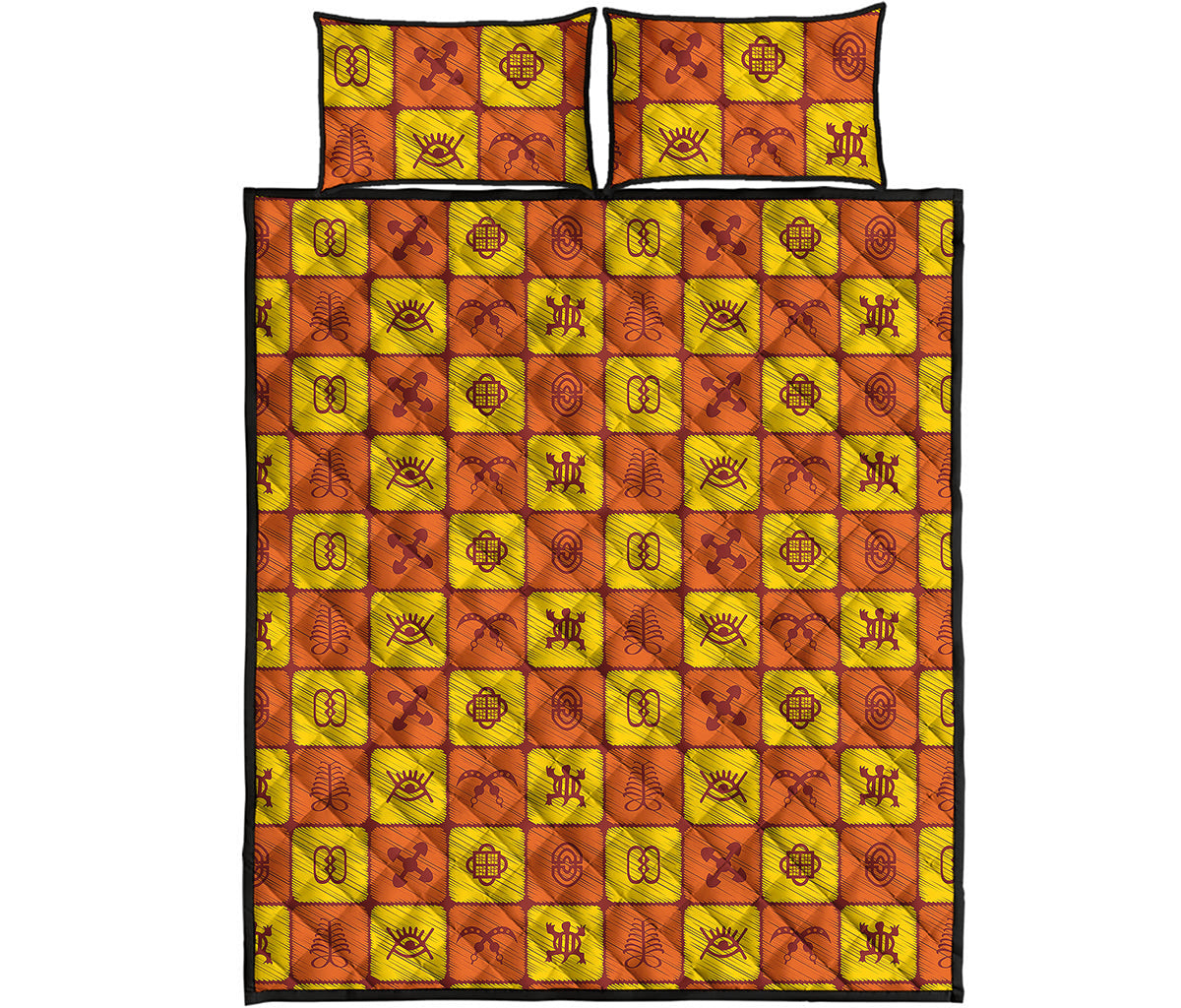West Adinkra Symbols Pattern Print Quilt Bed Set