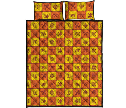 West Adinkra Symbols Pattern Print Quilt Bed Set