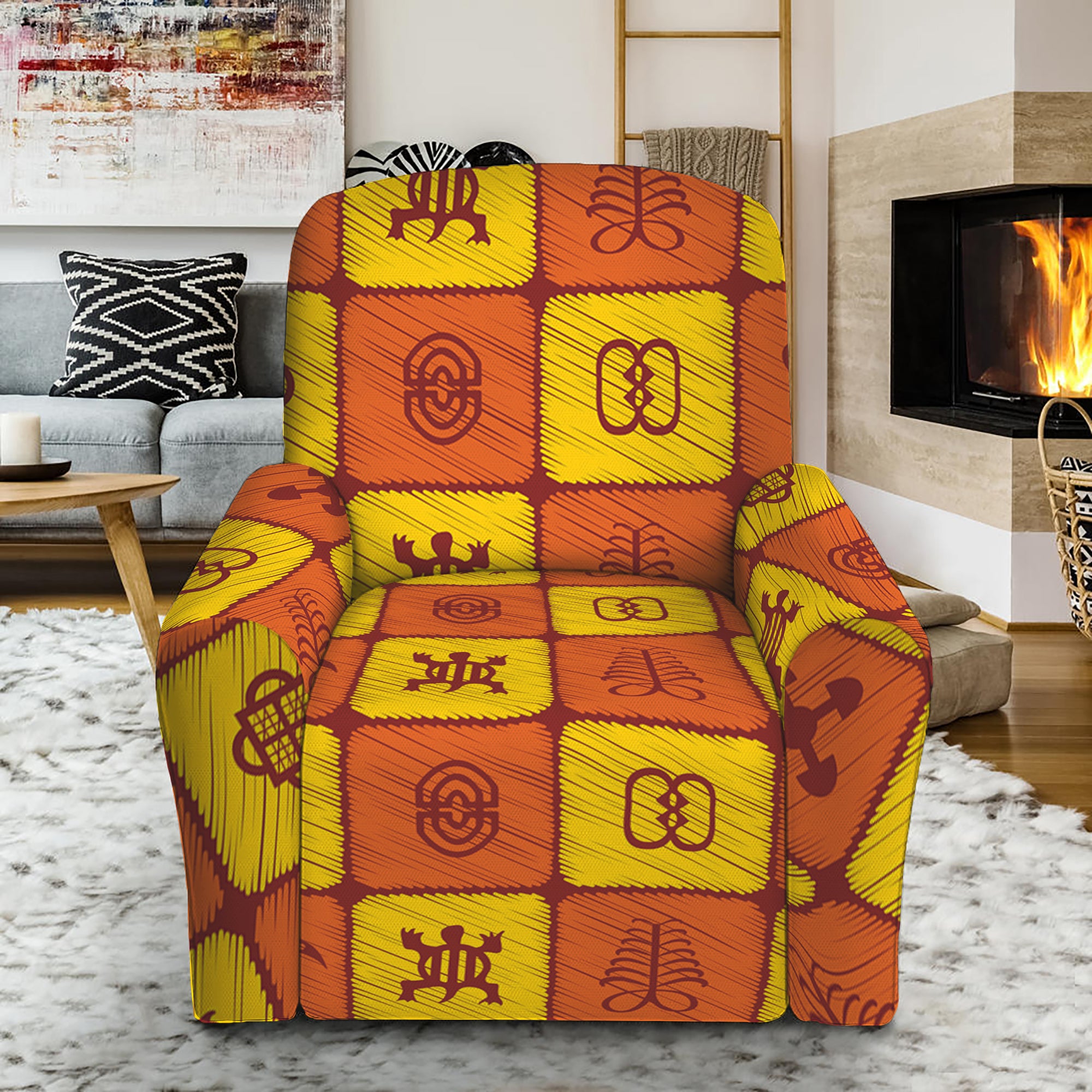 West Adinkra Symbols Pattern Print Recliner Slipcover