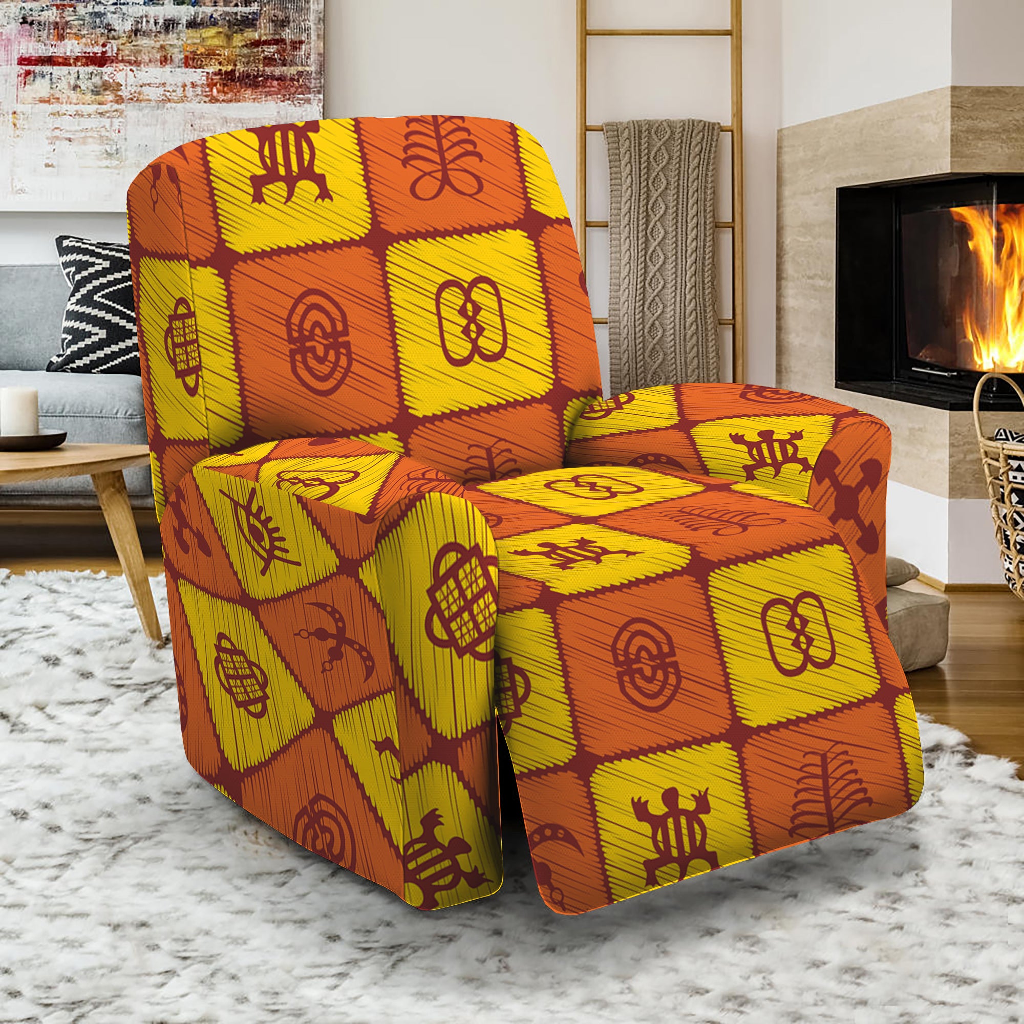 West Adinkra Symbols Pattern Print Recliner Slipcover