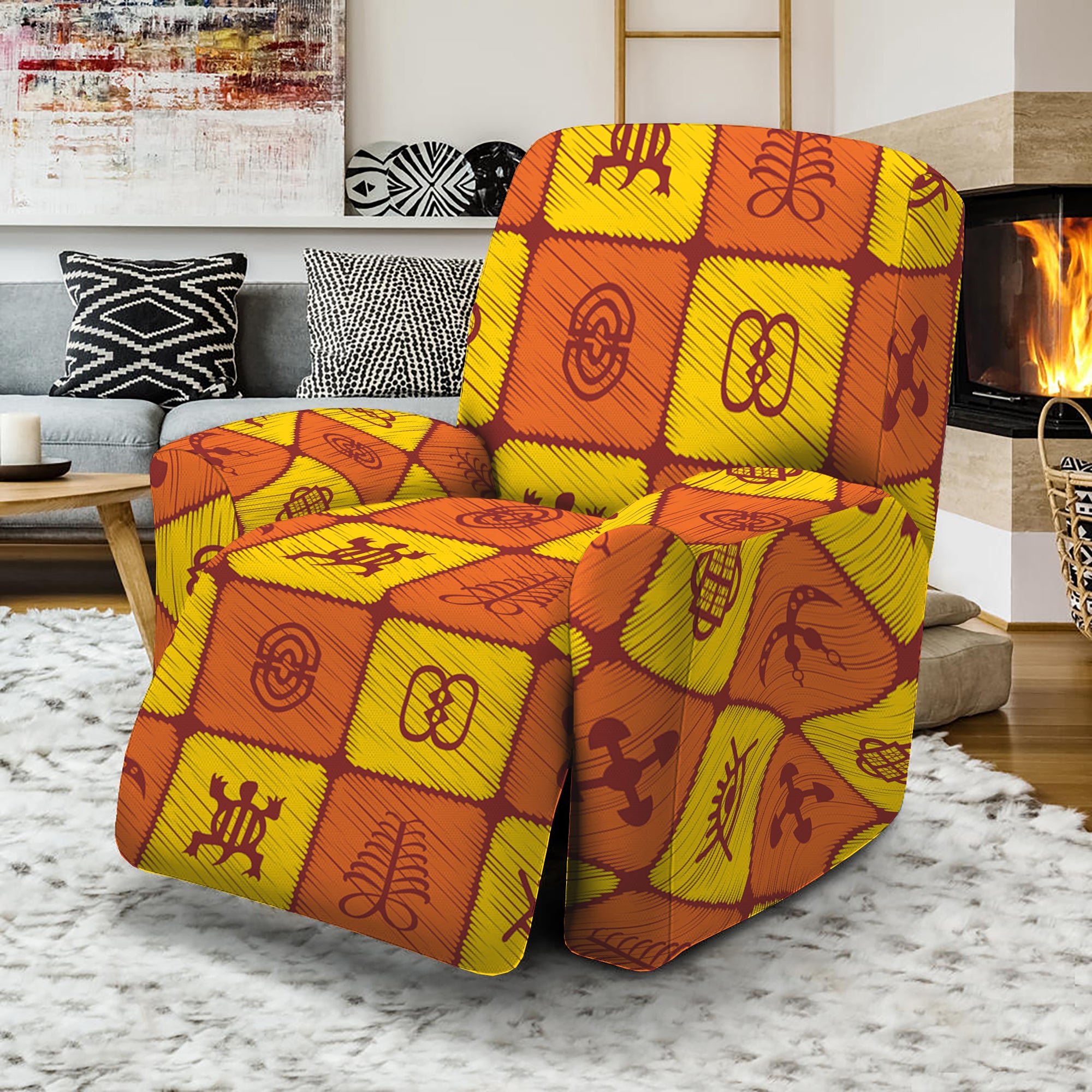 West Adinkra Symbols Pattern Print Recliner Slipcover