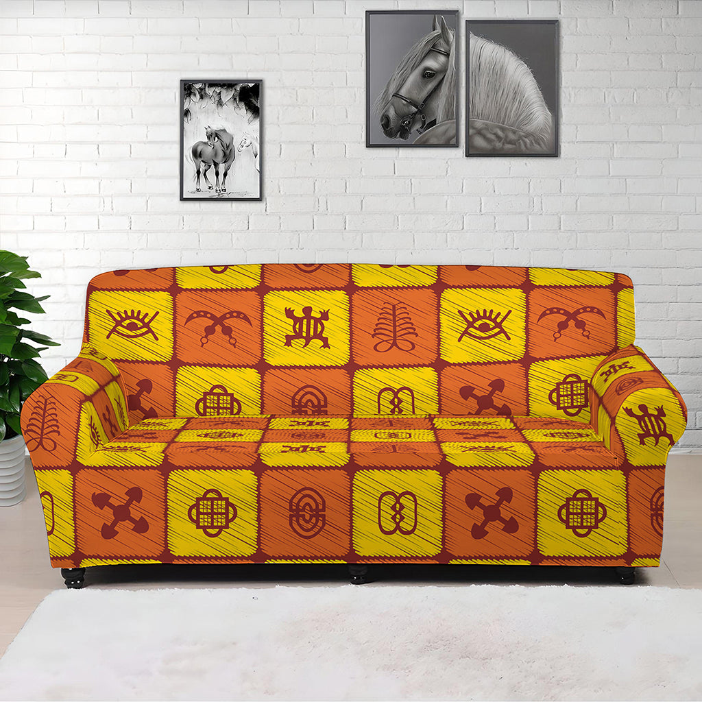 West Adinkra Symbols Pattern Print Sofa Cover
