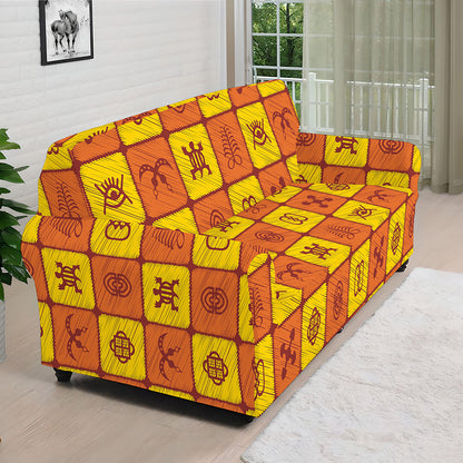 West Adinkra Symbols Pattern Print Sofa Cover