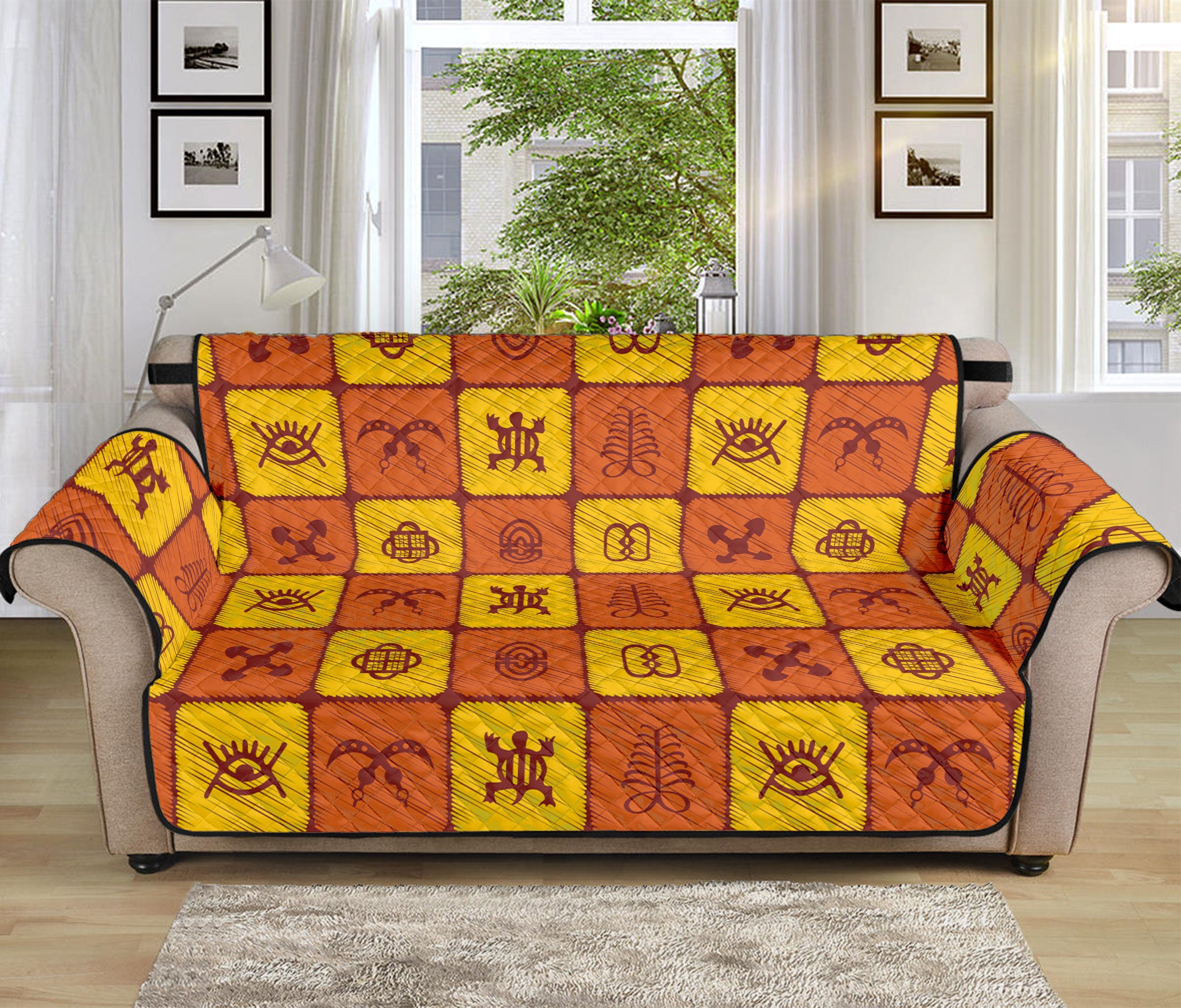 West Adinkra Symbols Pattern Print Sofa Protector