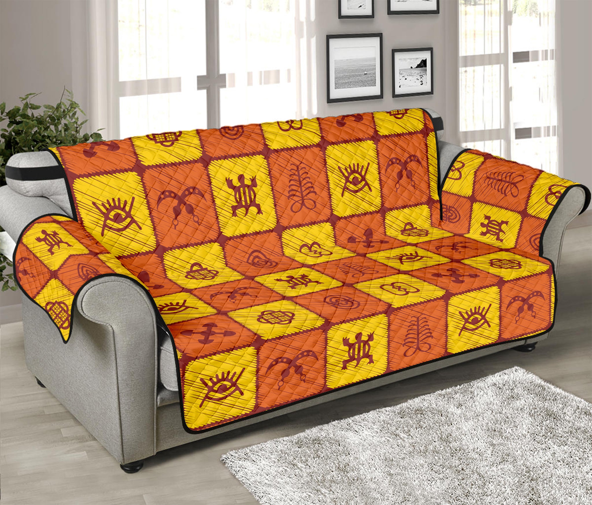 West Adinkra Symbols Pattern Print Sofa Protector