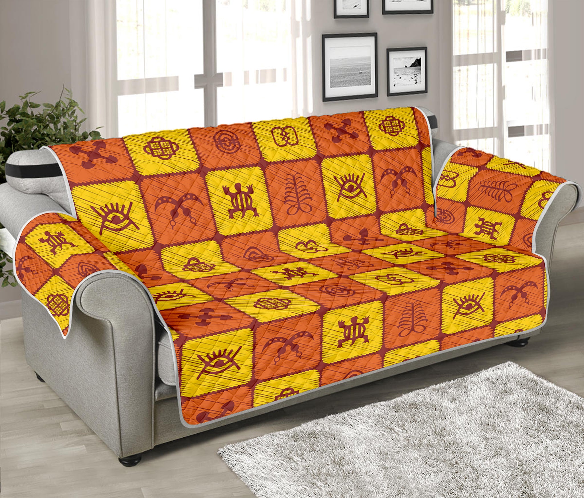 West Adinkra Symbols Pattern Print Sofa Protector