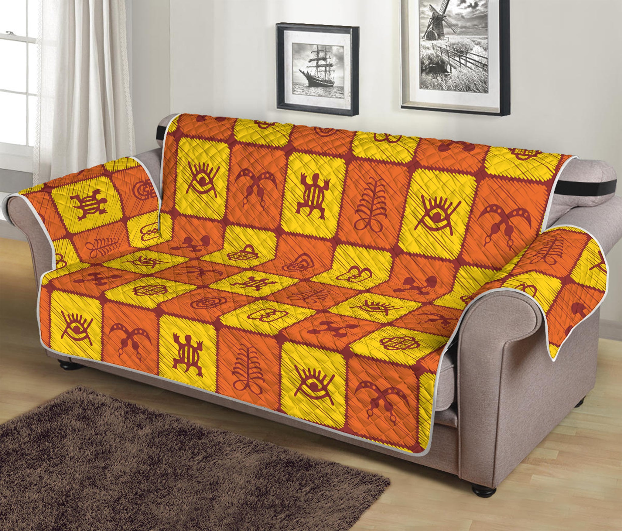 West Adinkra Symbols Pattern Print Sofa Protector