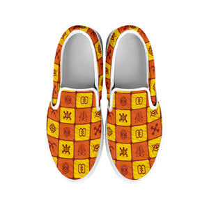 West Adinkra Symbols Pattern Print White Slip On Shoes