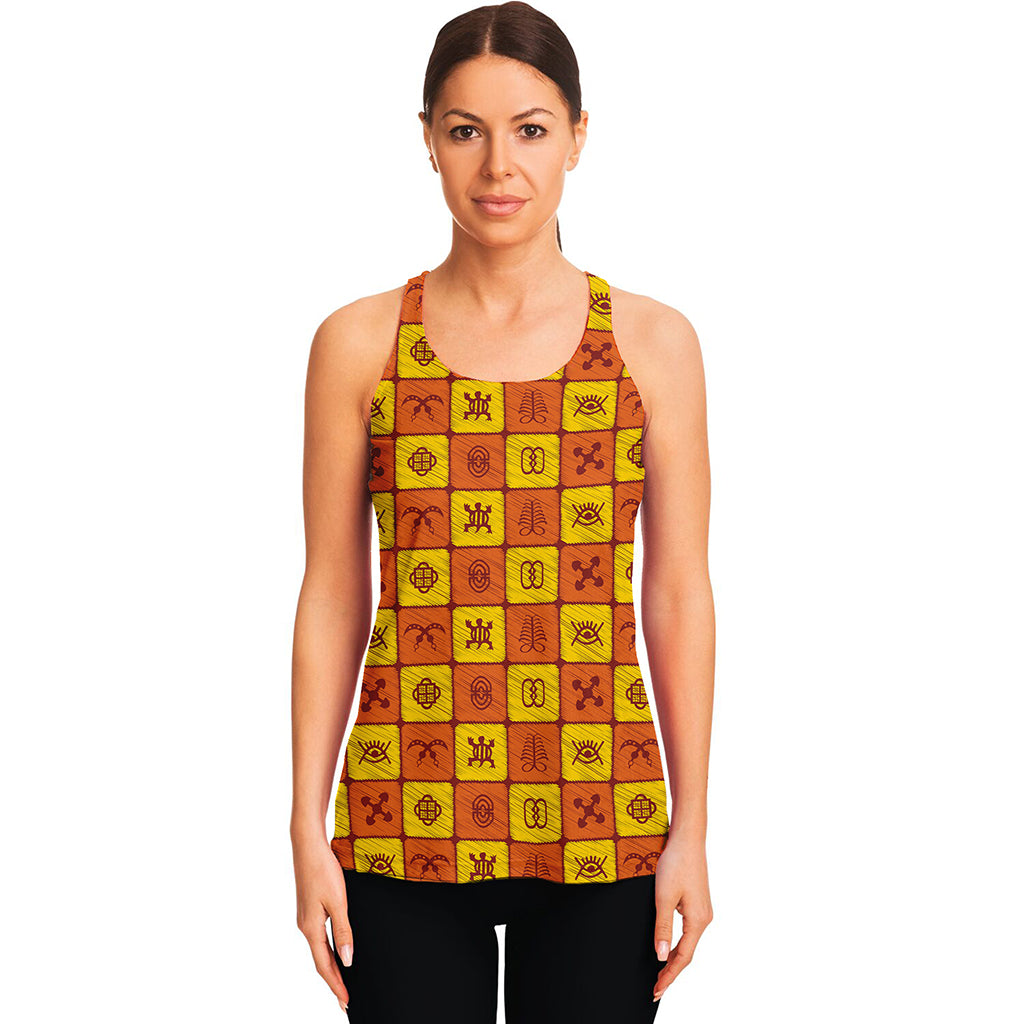 West Adinkra Symbols Pattern Print Women's Racerback Tank Top