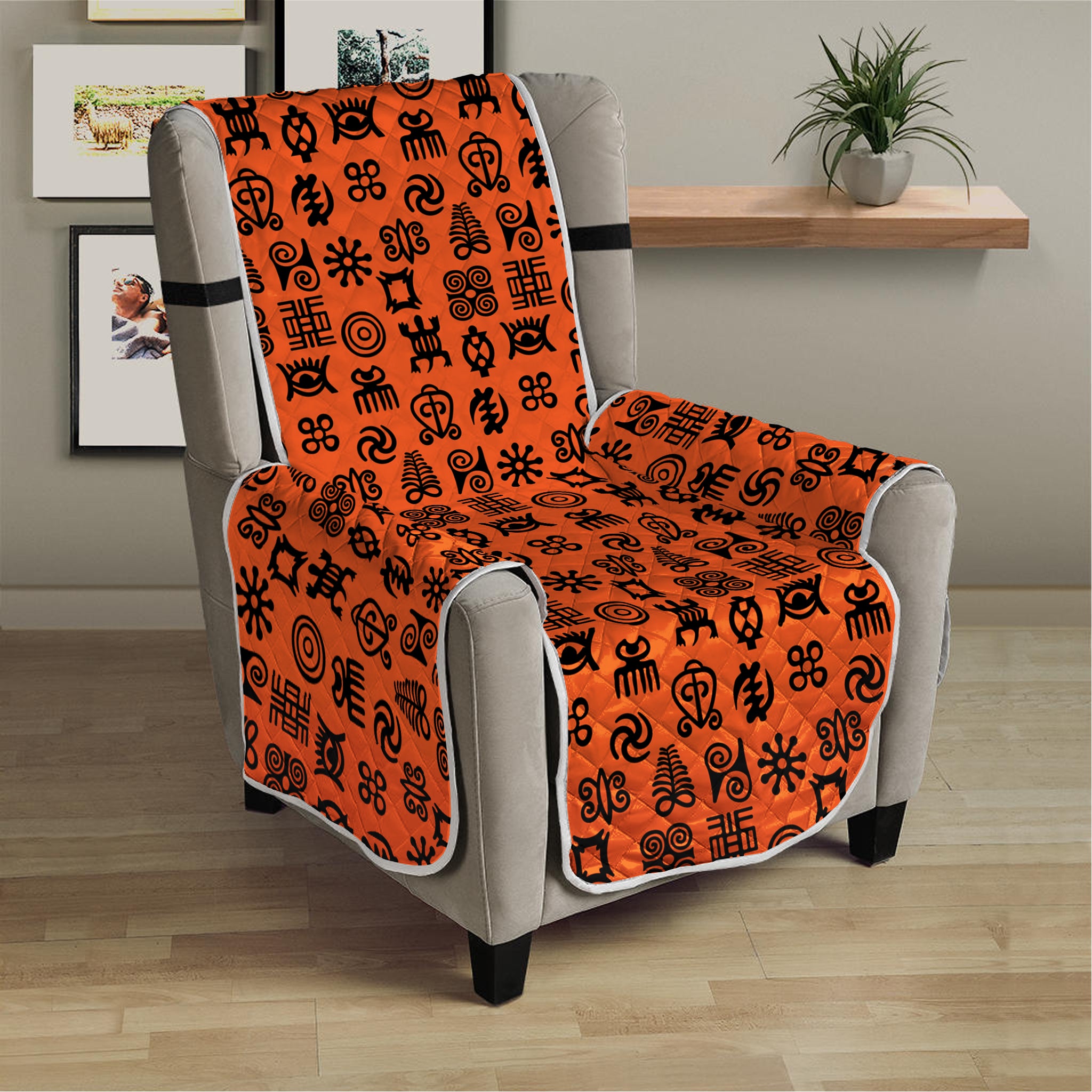 West African Adinkra Symbols Print Armchair Protector