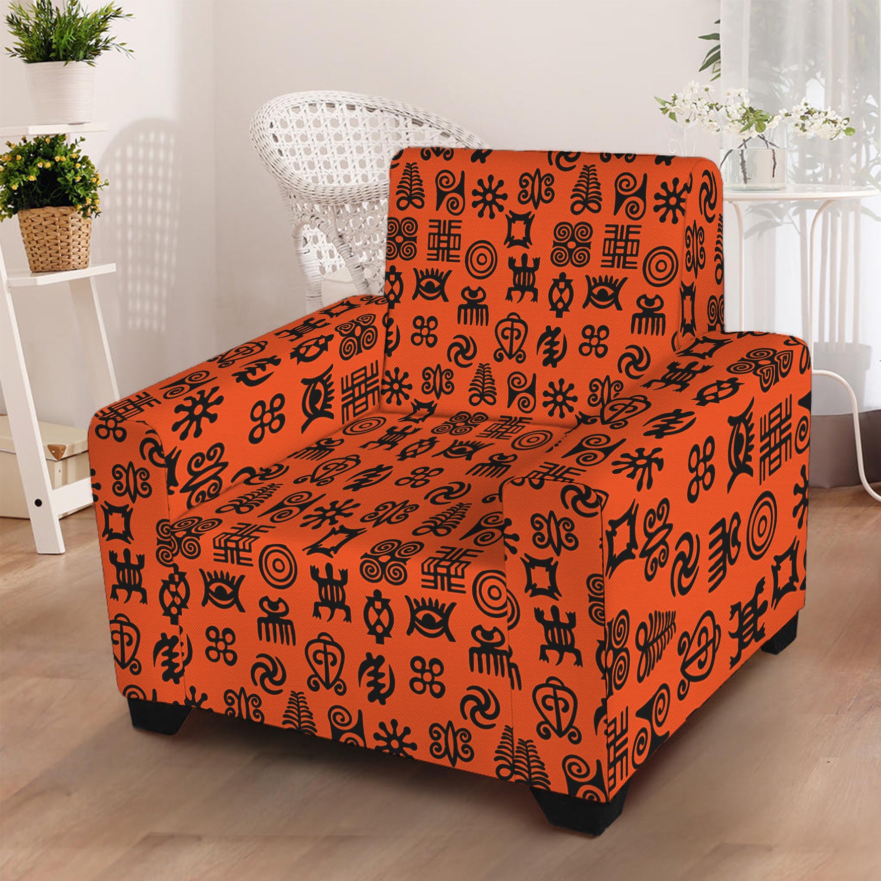 West African Adinkra Symbols Print Armchair Slipcover