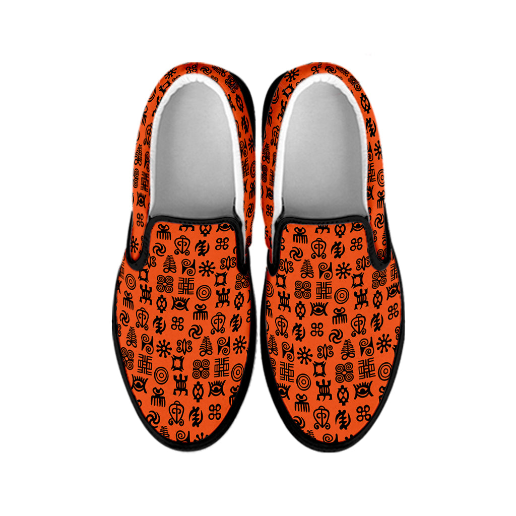 West African Adinkra Symbols Print Black Slip On Shoes