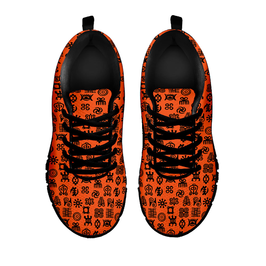 West African Adinkra Symbols Print Black Sneakers