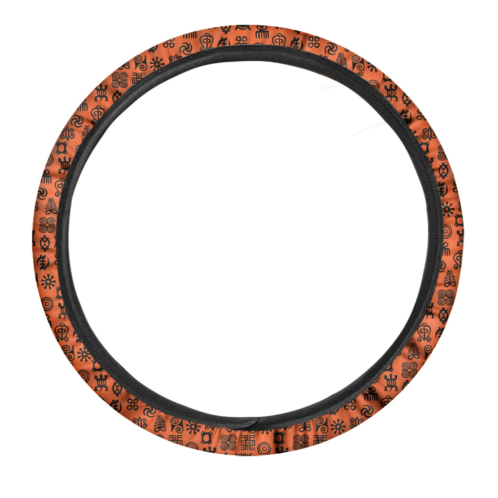 West African Adinkra Symbols Print Car Steering Wheel Cover