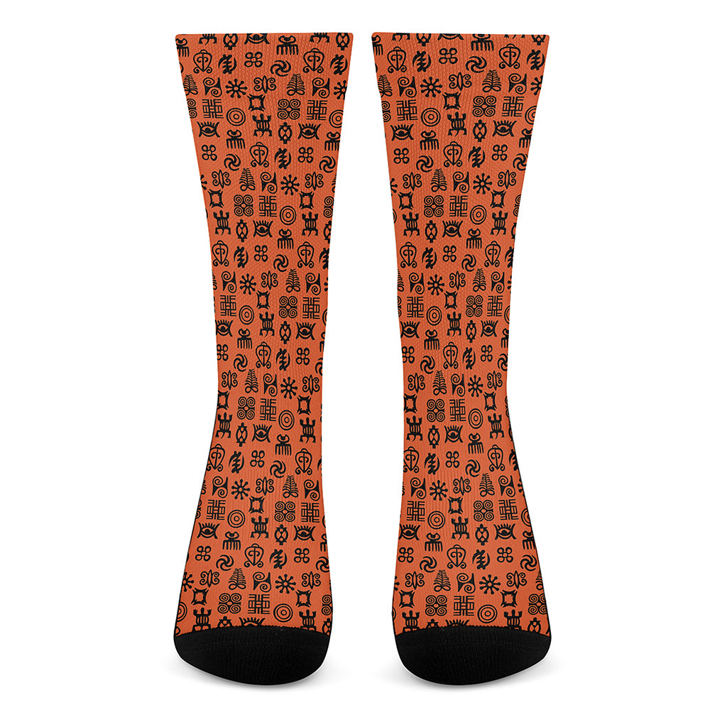 West African Adinkra Symbols Print Crew Socks