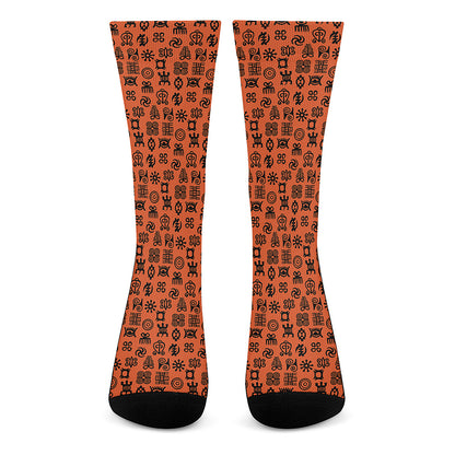 West African Adinkra Symbols Print Crew Socks