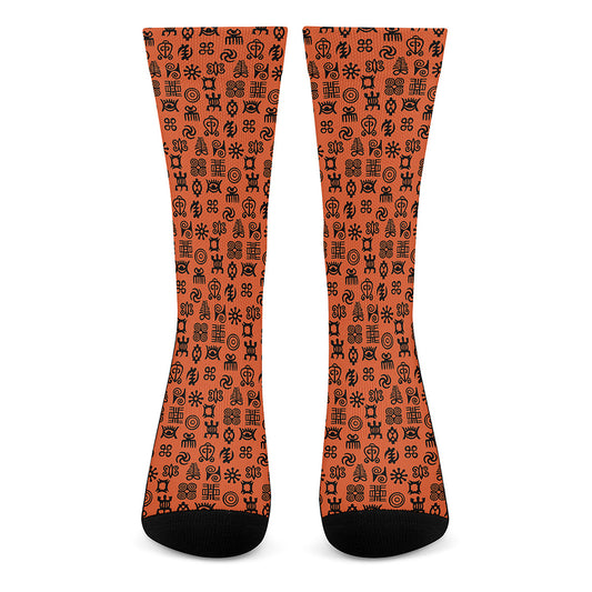 West African Adinkra Symbols Print Crew Socks