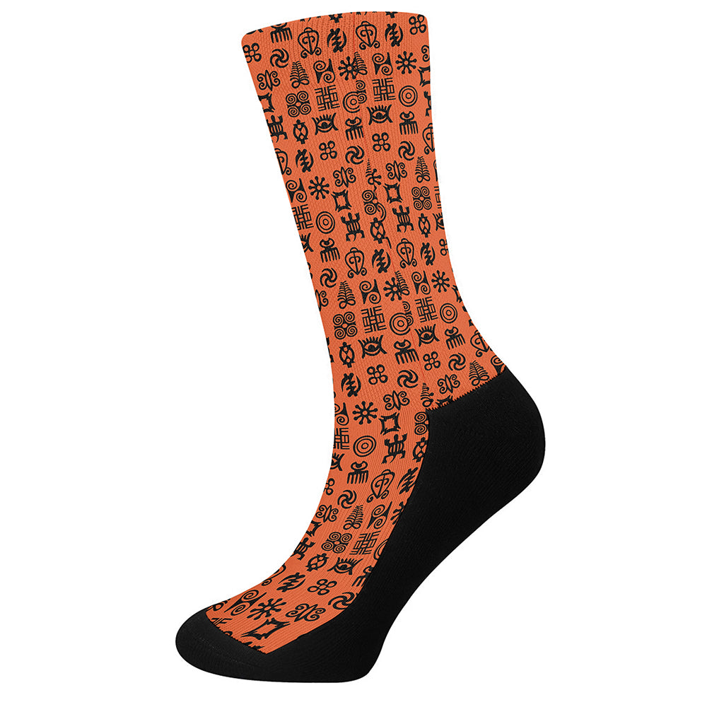 West African Adinkra Symbols Print Crew Socks