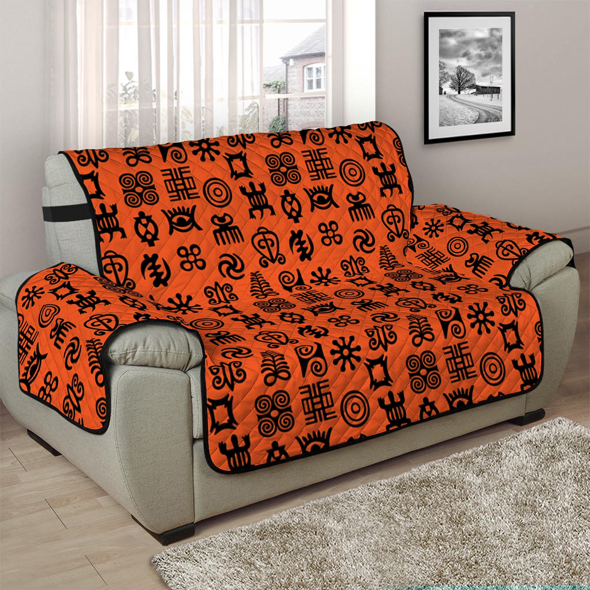 West African Adinkra Symbols Print Half Sofa Protector