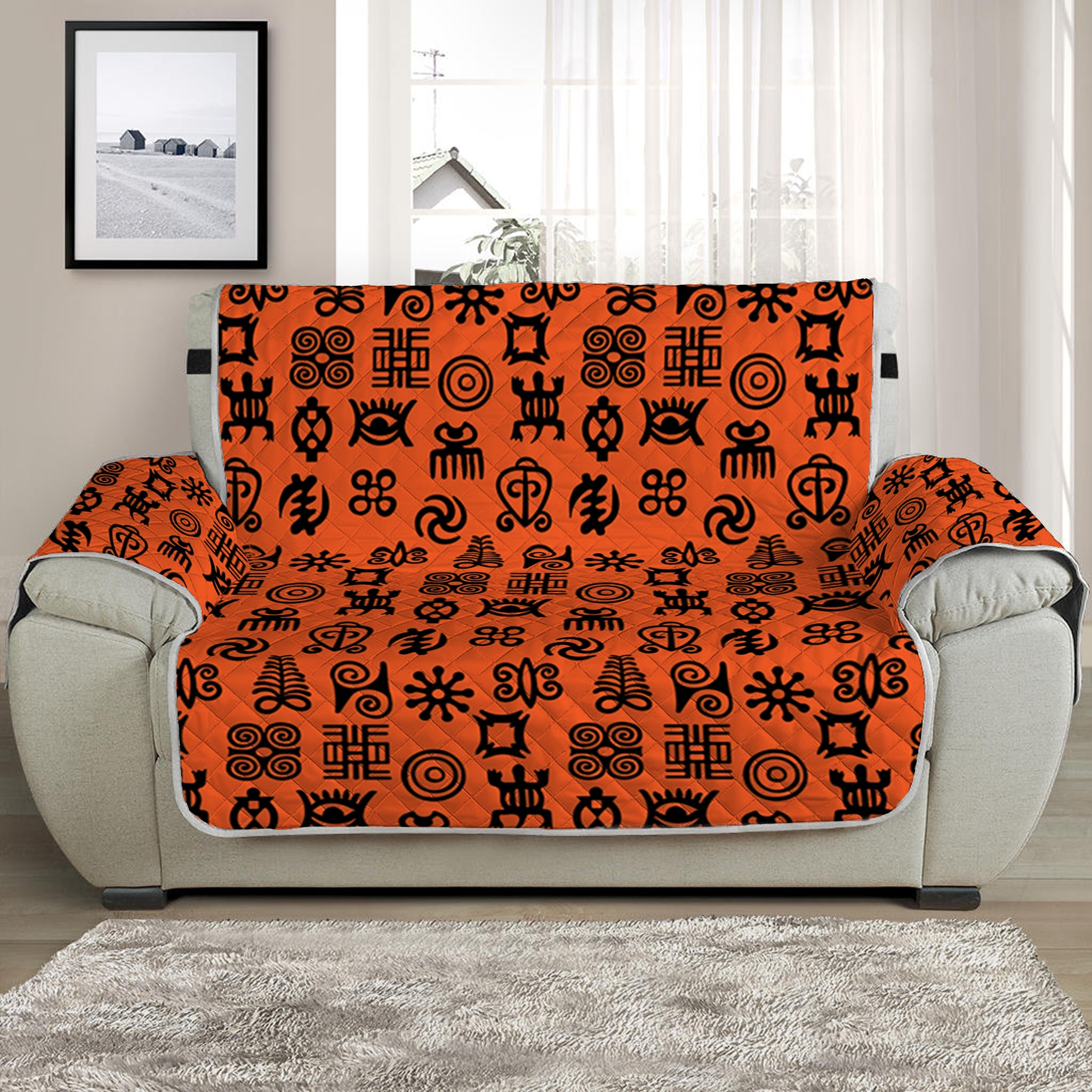 West African Adinkra Symbols Print Half Sofa Protector