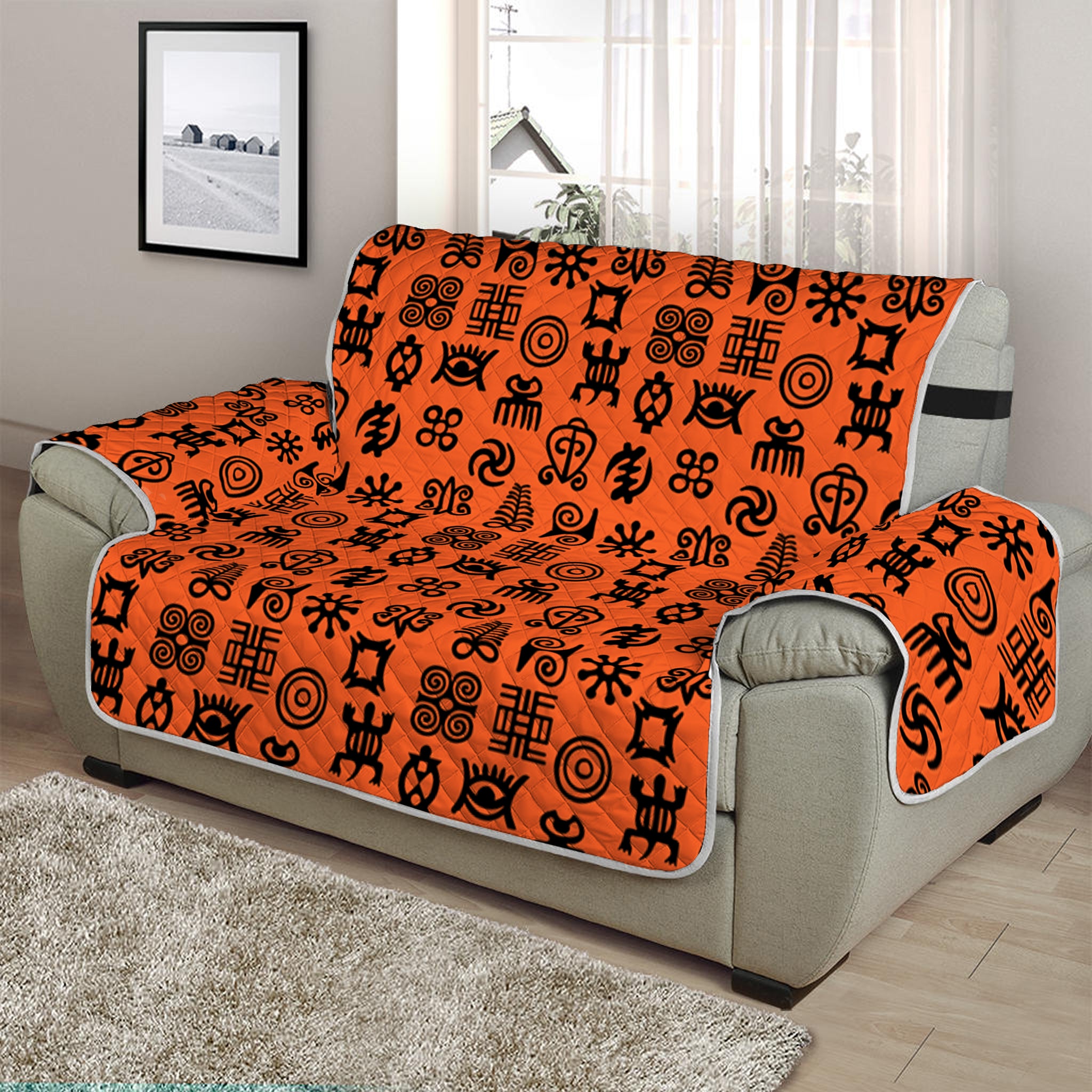 West African Adinkra Symbols Print Half Sofa Protector