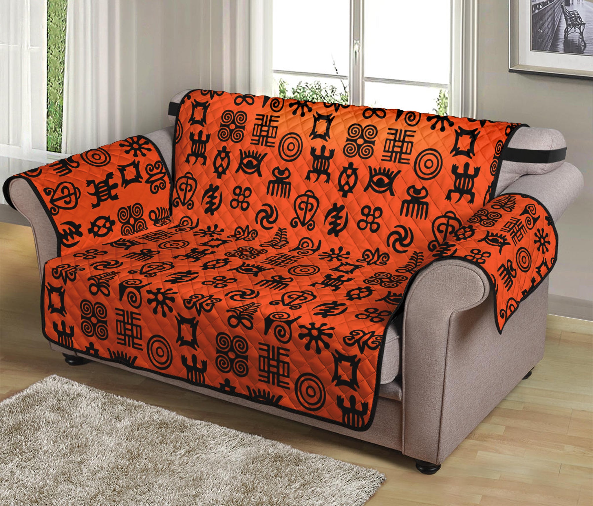 West African Adinkra Symbols Print Loveseat Protector