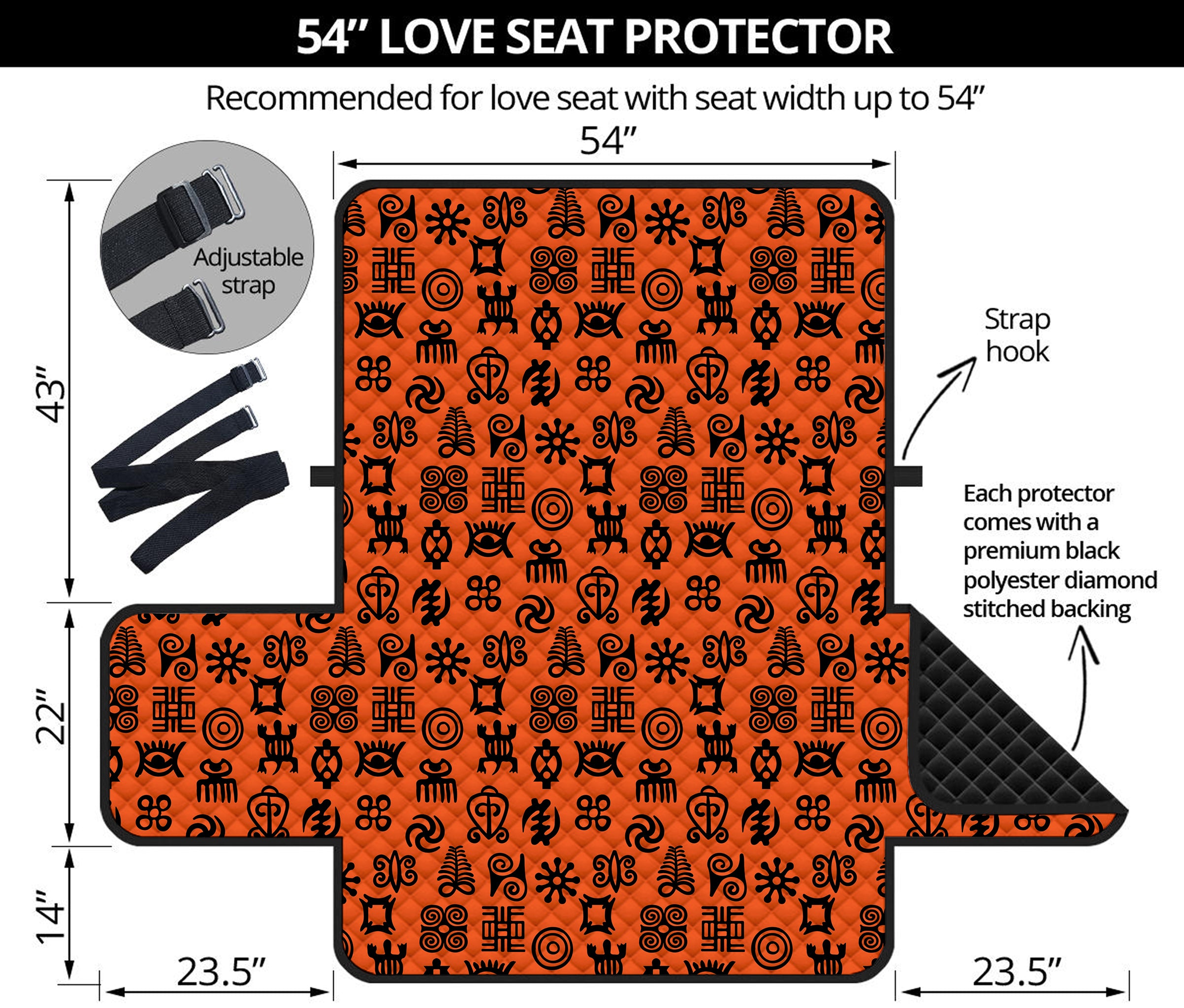 West African Adinkra Symbols Print Loveseat Protector