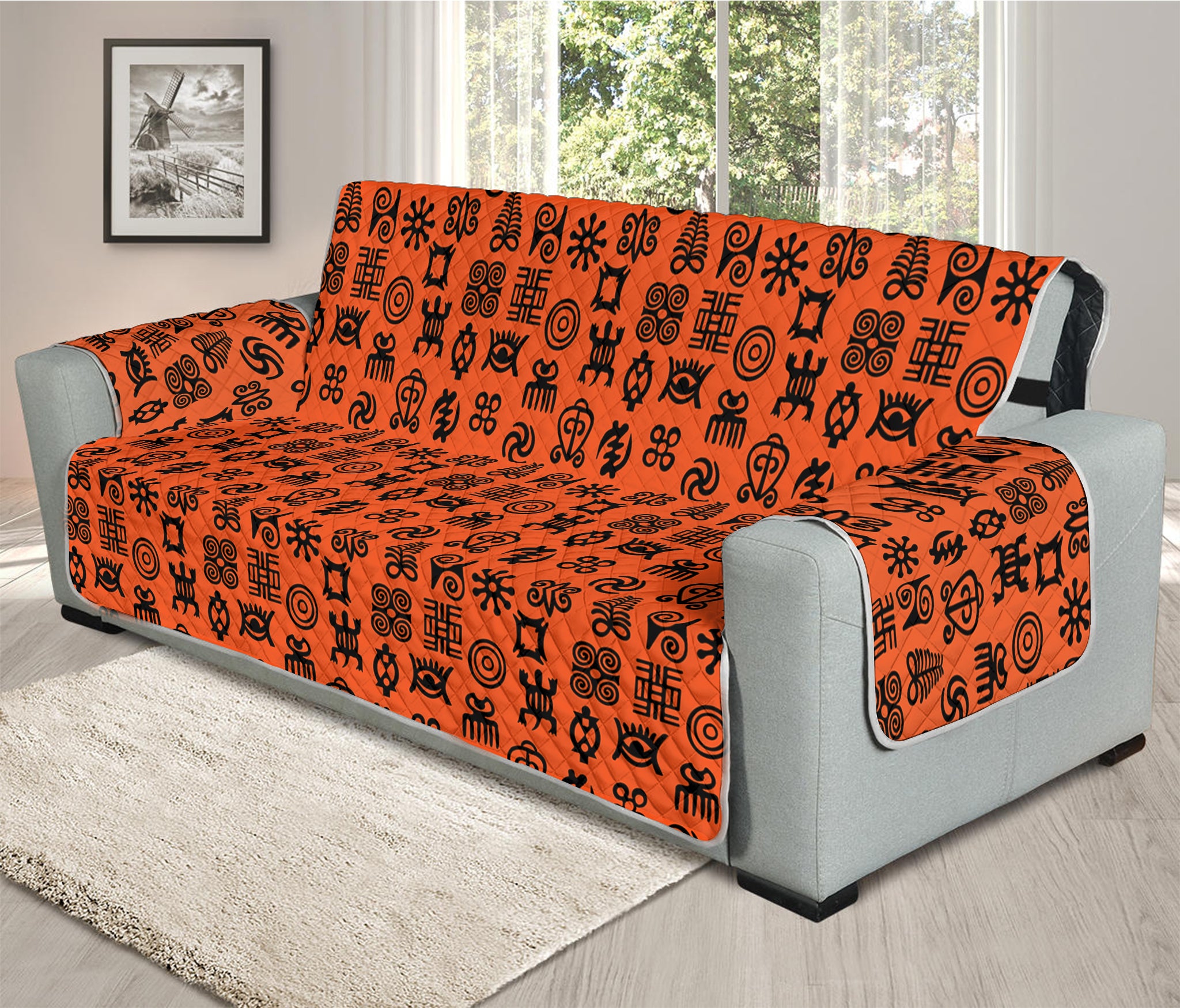 West African Adinkra Symbols Print Oversized Sofa Protector