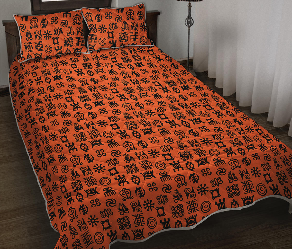 West African Adinkra Symbols Print Quilt Bed Set