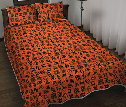 West African Adinkra Symbols Print Quilt Bed Set