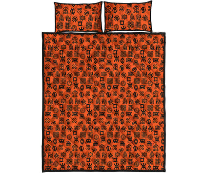 West African Adinkra Symbols Print Quilt Bed Set