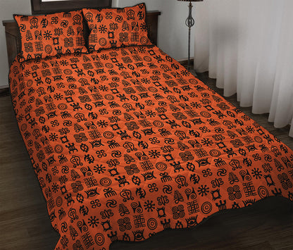 West African Adinkra Symbols Print Quilt Bed Set
