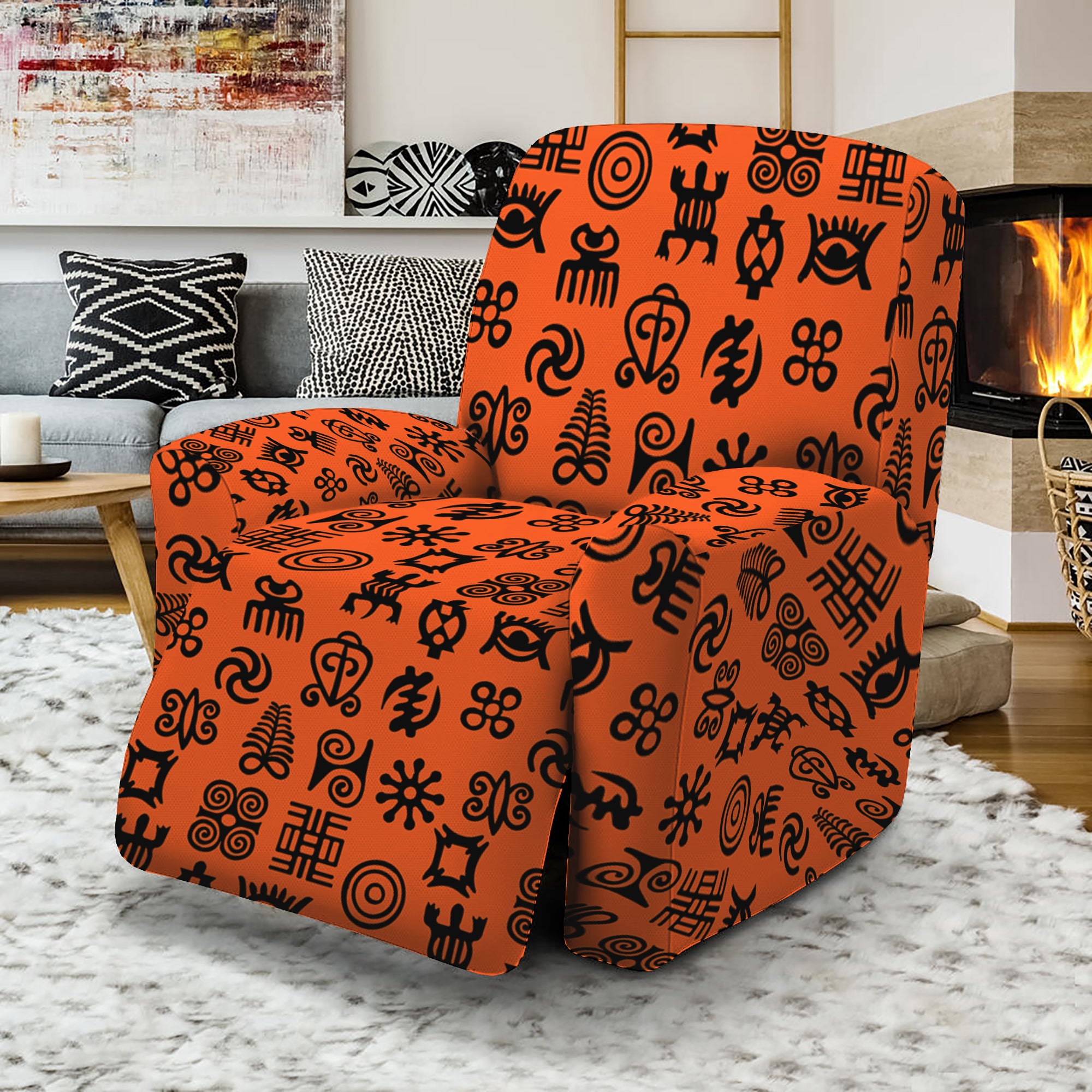 West African Adinkra Symbols Print Recliner Slipcover