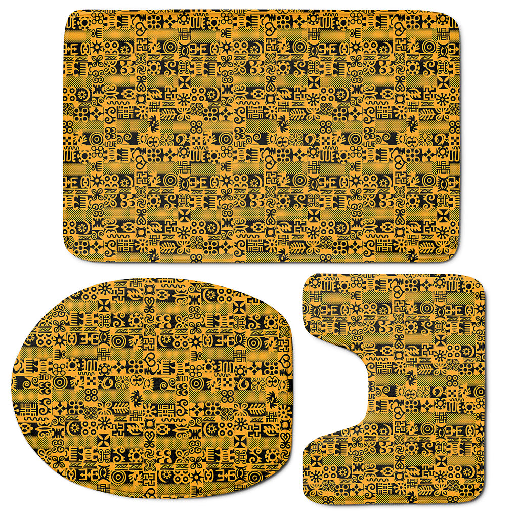 West African Adinkra Tribe Symbols 3 Piece Bath Mat Set