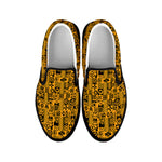 West African Adinkra Tribe Symbols Black Slip On Shoes