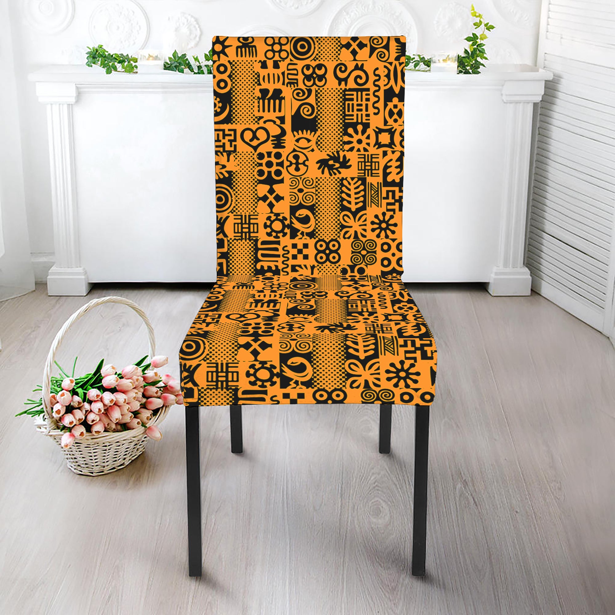 West African Adinkra Tribe Symbols Dining Chair Slipcover