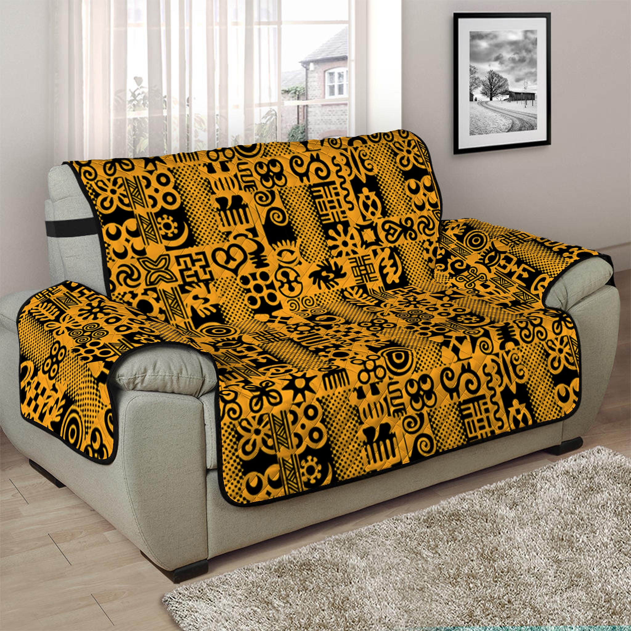 West African Adinkra Tribe Symbols Half Sofa Protector