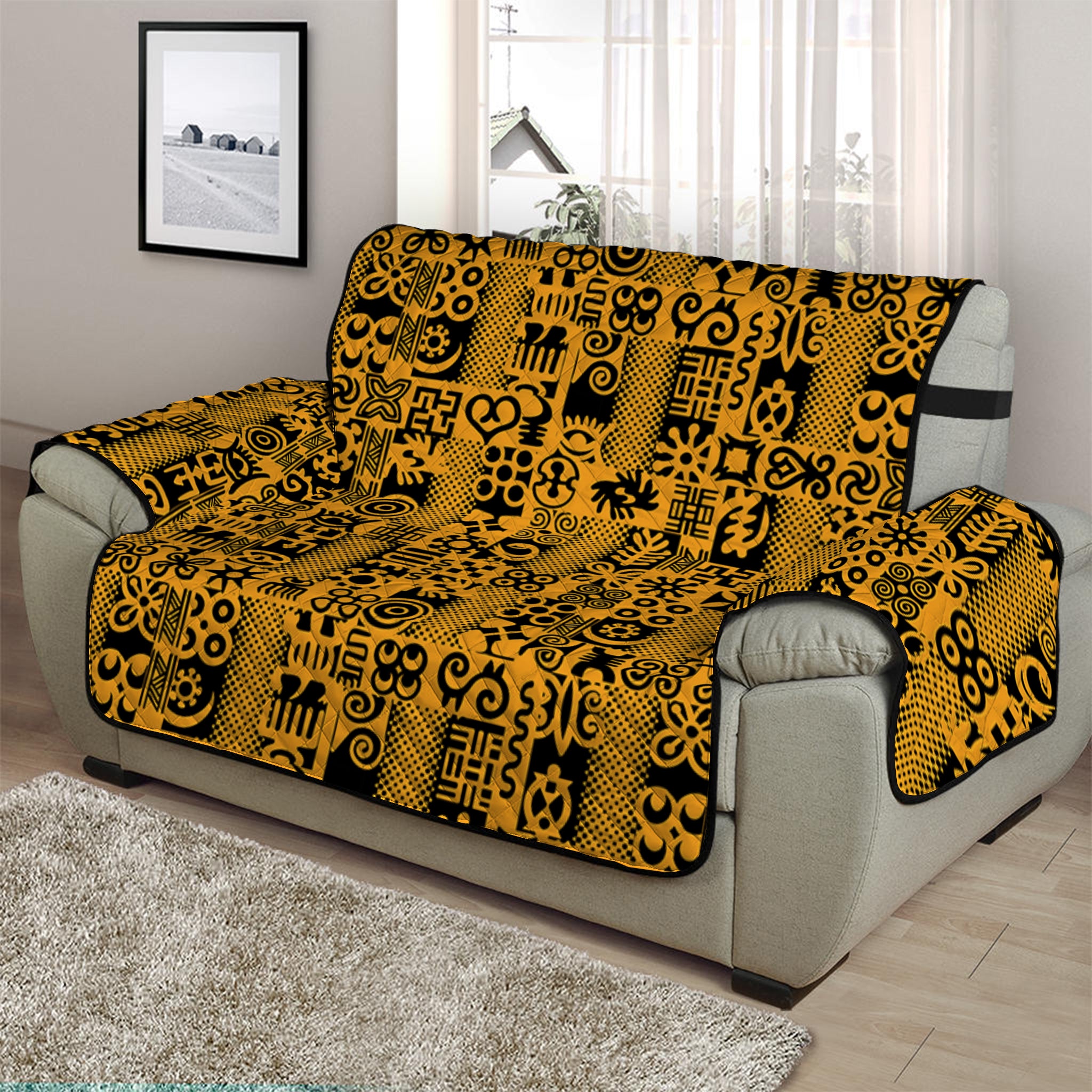 West African Adinkra Tribe Symbols Half Sofa Protector