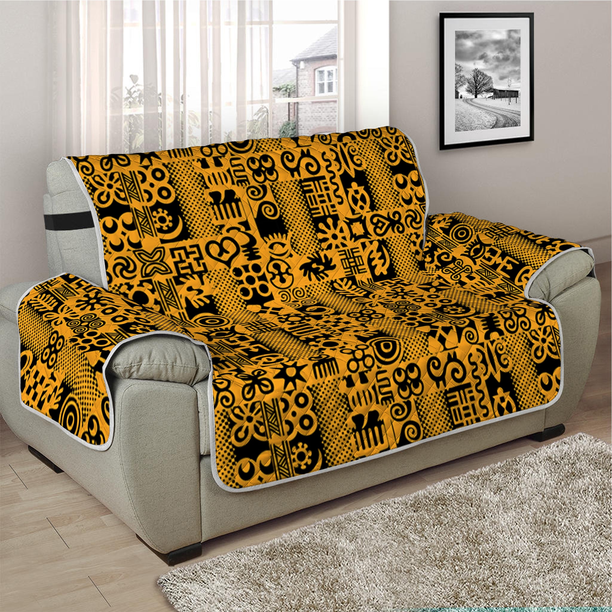 West African Adinkra Tribe Symbols Half Sofa Protector