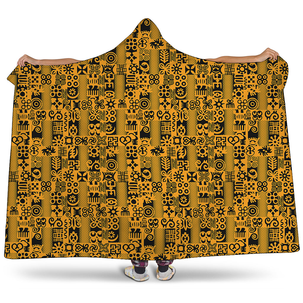 West African Adinkra Tribe Symbols Hooded Blanket