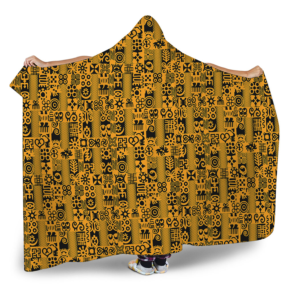 West African Adinkra Tribe Symbols Hooded Blanket