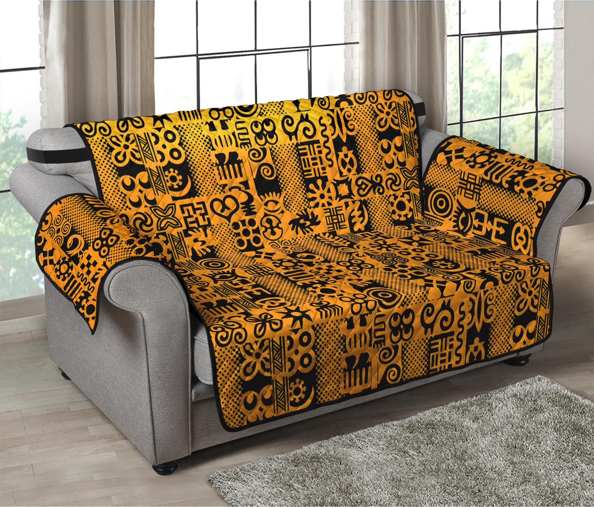 West African Adinkra Tribe Symbols Loveseat Protector