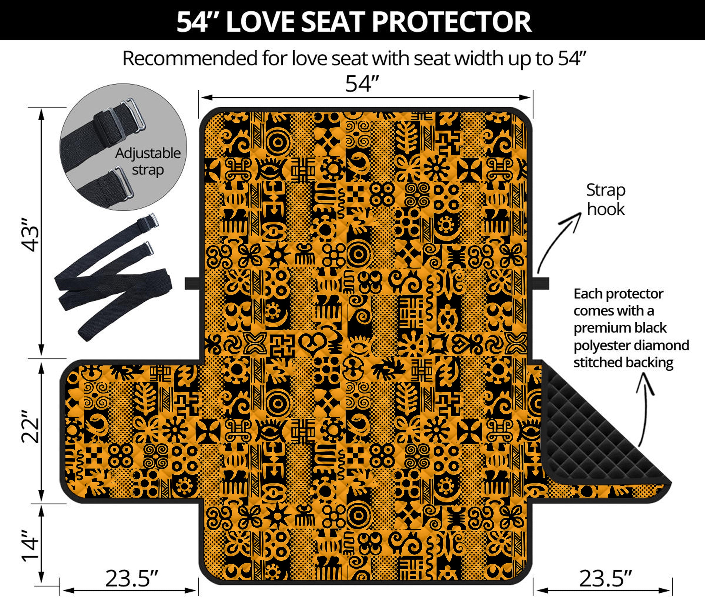 West African Adinkra Tribe Symbols Loveseat Protector