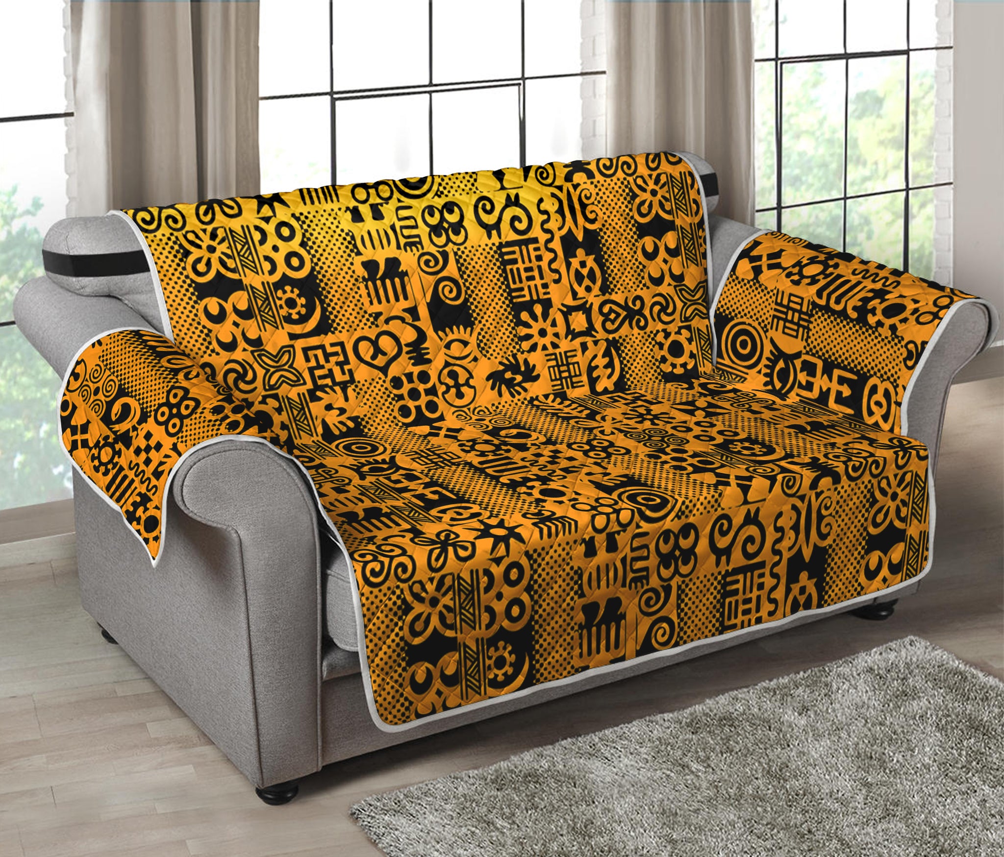 West African Adinkra Tribe Symbols Loveseat Protector