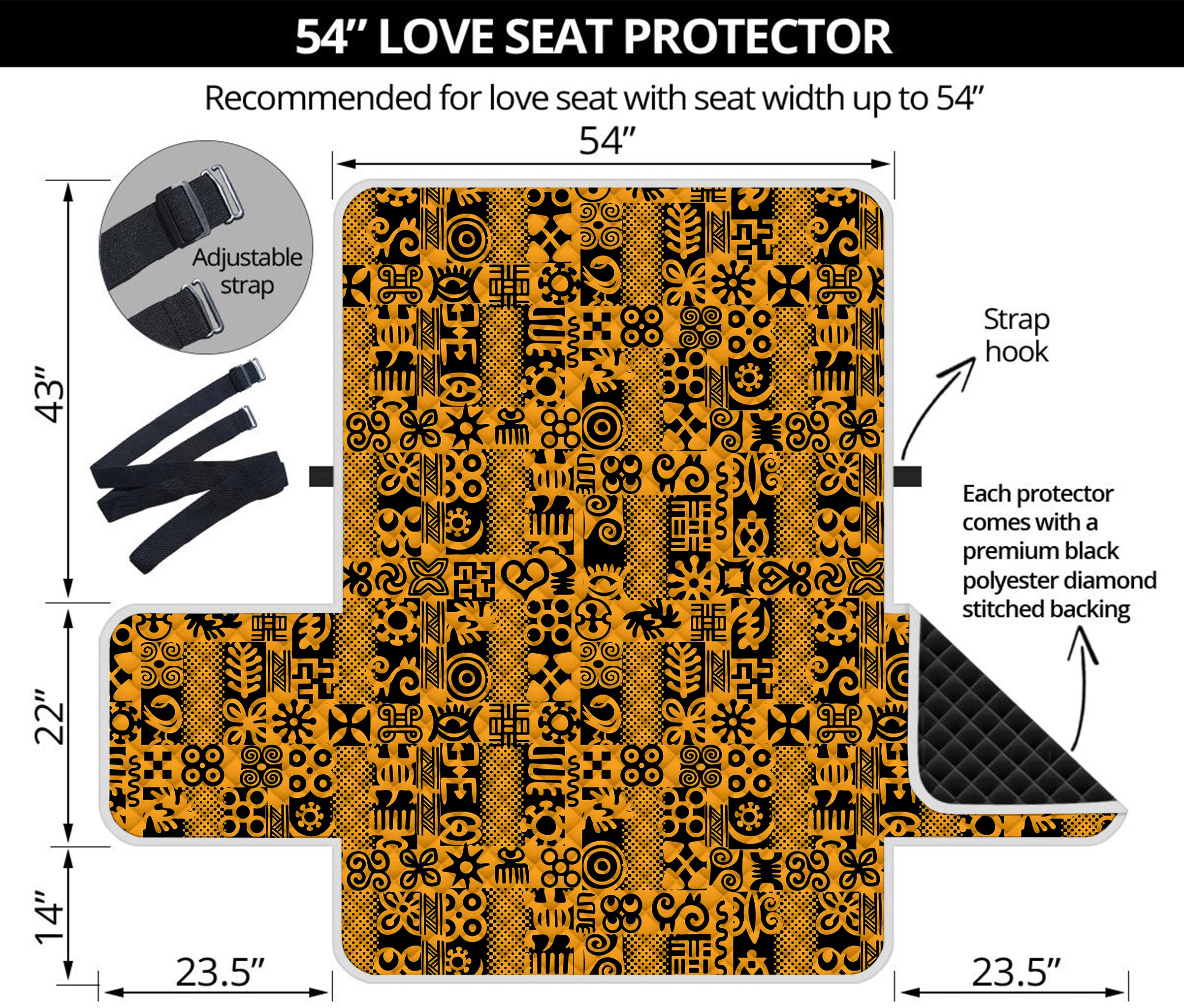 West African Adinkra Tribe Symbols Loveseat Protector