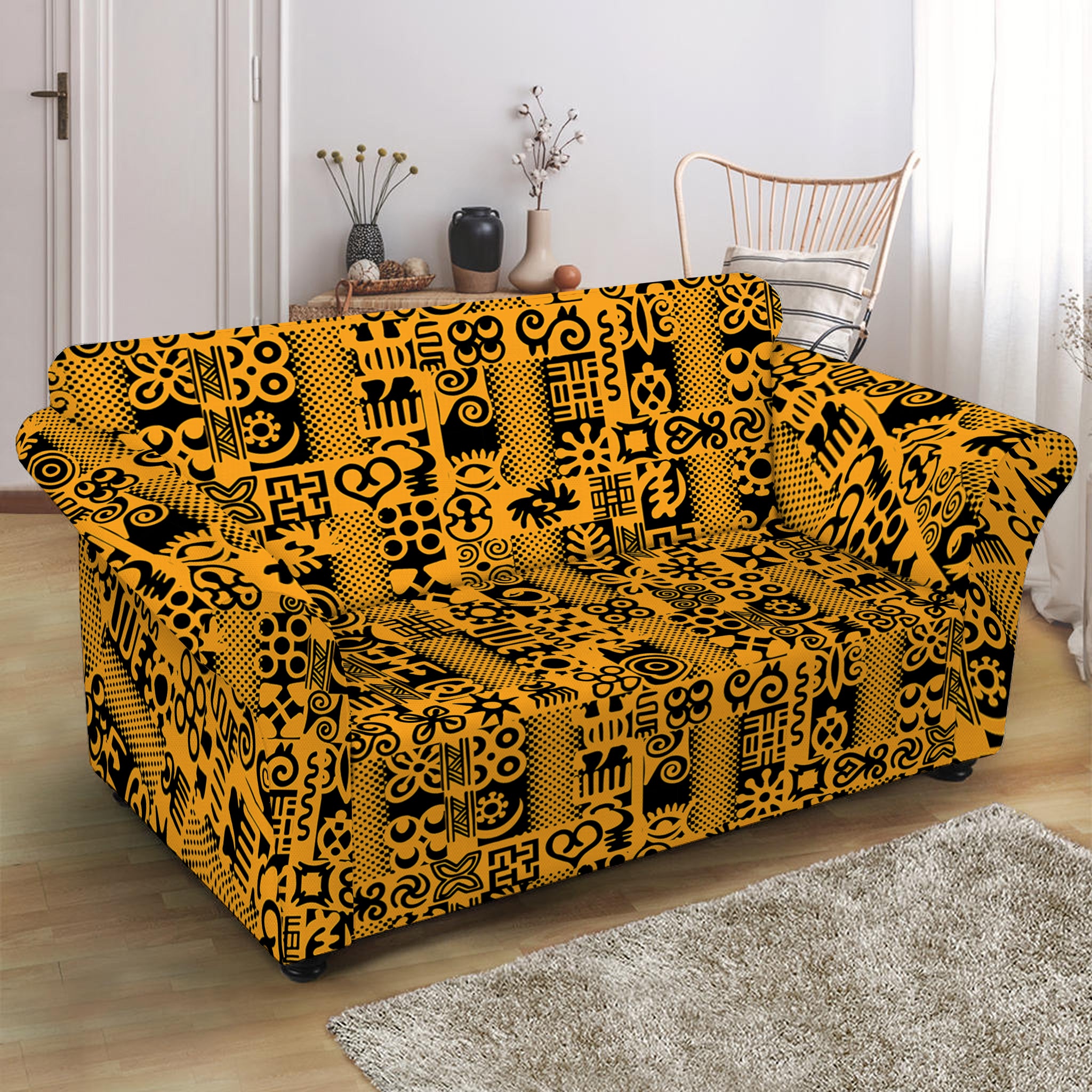 West African Adinkra Tribe Symbols Loveseat Slipcover