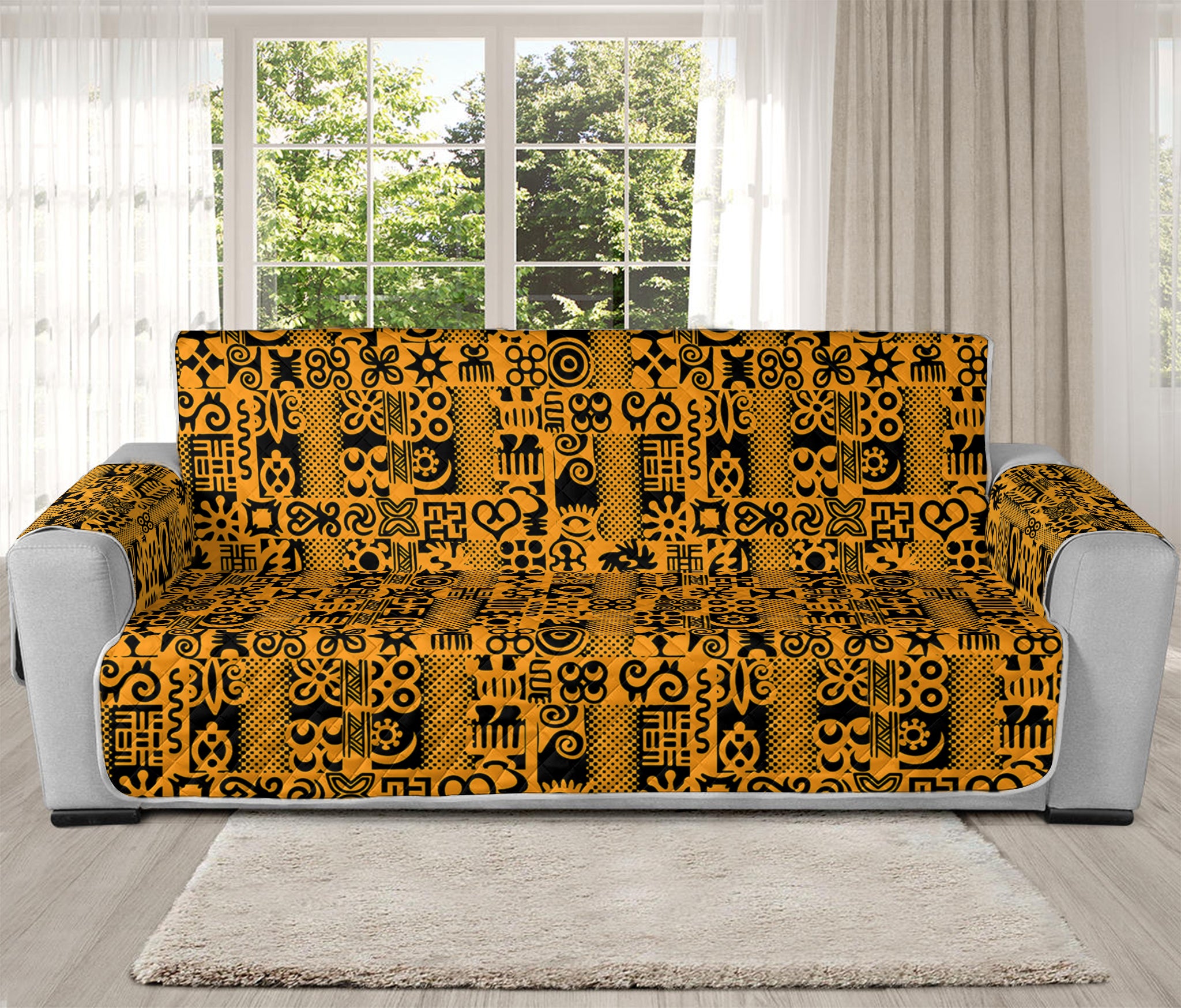 West African Adinkra Tribe Symbols Oversized Sofa Protector