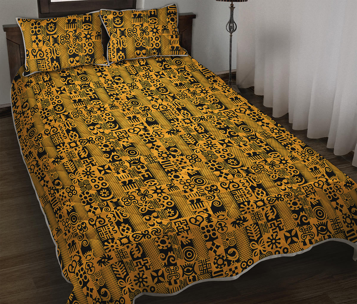 West African Adinkra Tribe Symbols Quilt Bed Set