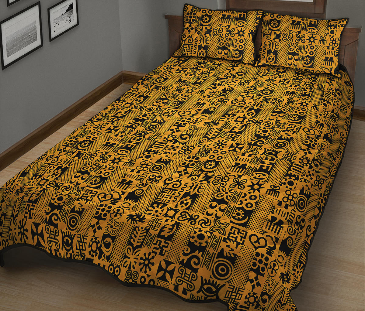 West African Adinkra Tribe Symbols Quilt Bed Set