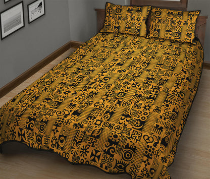 West African Adinkra Tribe Symbols Quilt Bed Set